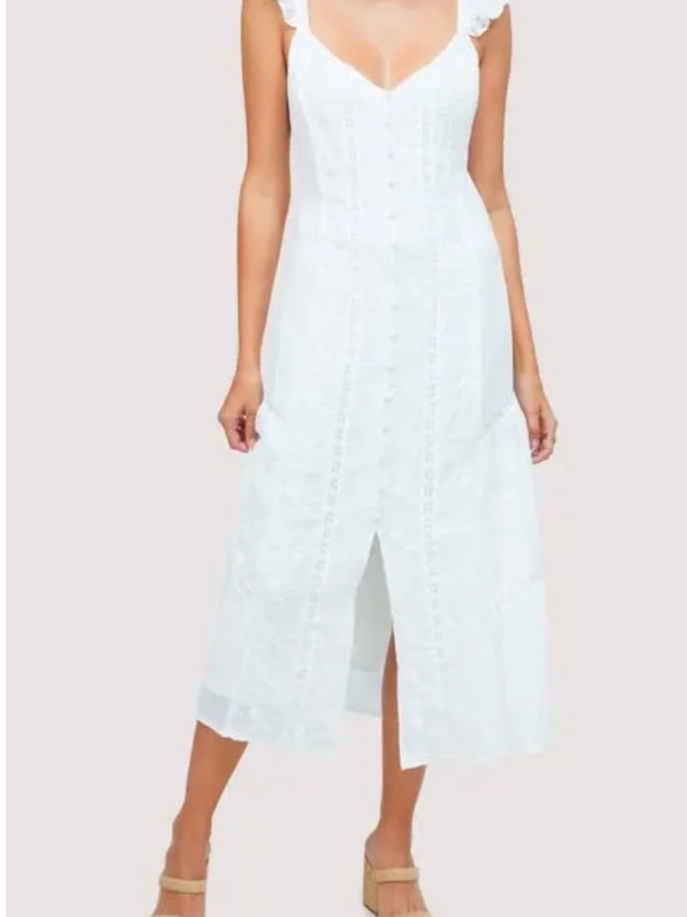 Lost + Wander White Lace Midi Dress with Front Slit (SS)